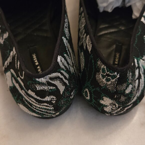 Zara Basic Floral Tapestry Loafers in Black, Green, and White - Picture 3 of 8